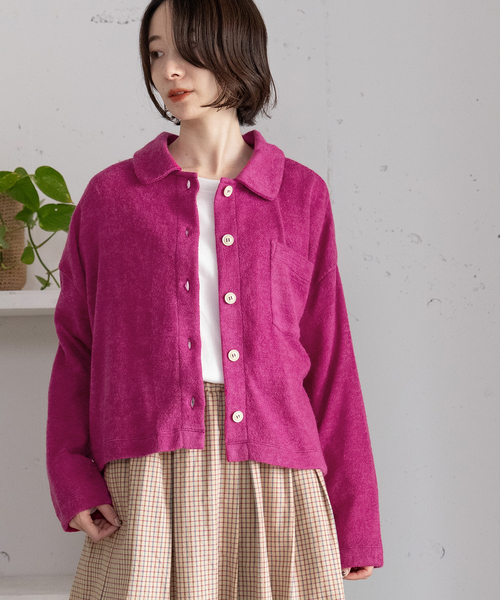 POU DOU DOU(プードゥドゥ)の「フラットカラー前あきトップス(Tシャツ/カットソー・レディース・オレンジ/ピンク/グリーン/ダークブラウン・M)」の5枚目の写真