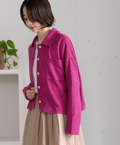 POU DOU DOU(プードゥドゥ)の「フラットカラー前あきトップス(Tシャツ/カットソー・レディース・オレンジ/ピンク/グリーン/ダークブラウン・M)」の6枚目の写真