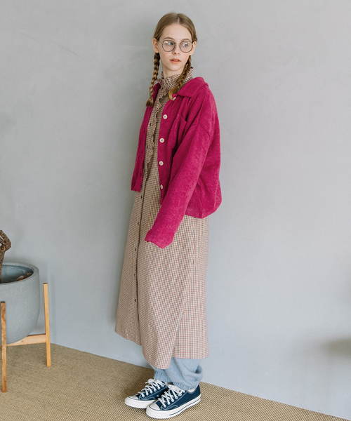 POU DOU DOU(プードゥドゥ)の「フラットカラー前あきトップス(Tシャツ/カットソー・レディース・オレンジ/ピンク/グリーン/ダークブラウン・M)」の11枚目の写真