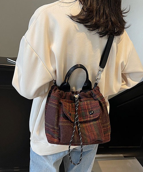 gossip！ロサンゼルス（ゴシップロサンゼルス）の「Y2Kチェックバケットバック（ハンドバッグ・レディース・レッド/グリーン・FREE）」の11枚目の写真