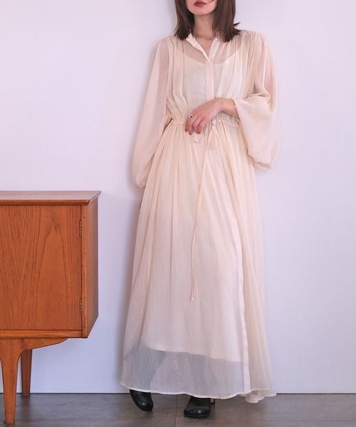 AKTE（アクテ）の「シアーボリュームロングドレス（ワンピース・レディース・アイボリー/ネイビー・FREE/TALL）」の20枚目の写真