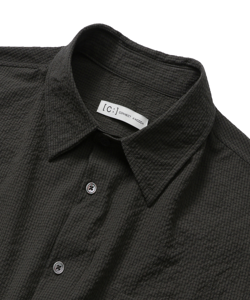 セール】ルーズフィットシアサッカー半袖シャツ（カーキ）（シャツ