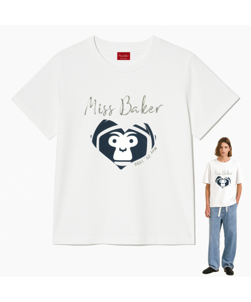 MISS BAKER(ミス ベイカー)の「ハートベイカーTシャツ ホワイト/ネイビー(メンズ)(Tシャツ/カットソー・メンズ・ホワイト・LARGE/X-LARGE)」の4枚目の写真
