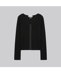 Waffle square neck cardigan FRFA01CD03_Black