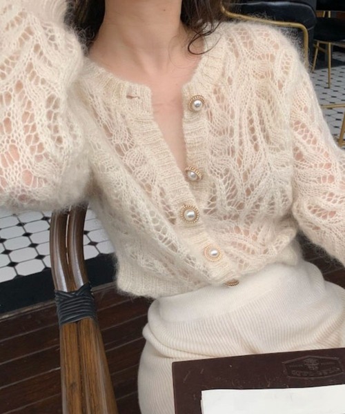 SPIGA(スピーガ)の「パールボタンモヘアニットカーディガン(カーディガン/ボレロ・レディース・オフホワイト・FREE)」の1枚目の写真