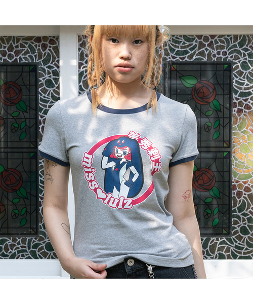 MISSLULZ(ミスルールズ)の「Future Friend Slim Fit T-Shirt Melange Grey(Tシャツ/カットソー・レディース・マルチ/ダークパープル/ストーン・X-SMALL/SMALL/MEDIUM)」の2枚目の写真