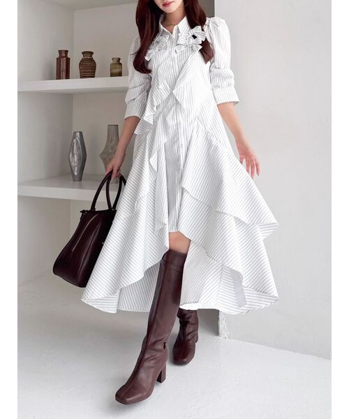 dazzlin（ダズリン）の「リボンディティールイレヘムシャツワンピース（ワンピース・レディース・ブルー/オフホワイト/その他1・MEDIUM/SMALL）」の8枚目の写真