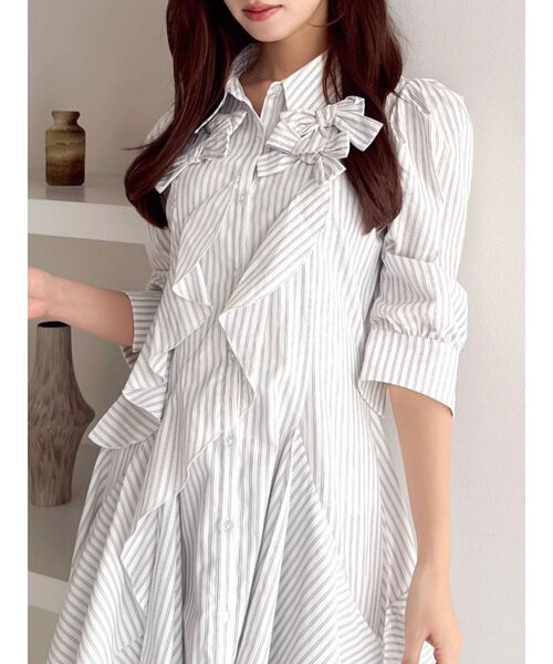 dazzrin リボンディティールイレヘムシャツワンピース リボンディティールイレヘムシャツワンピース（ワンピース）｜dazzlin