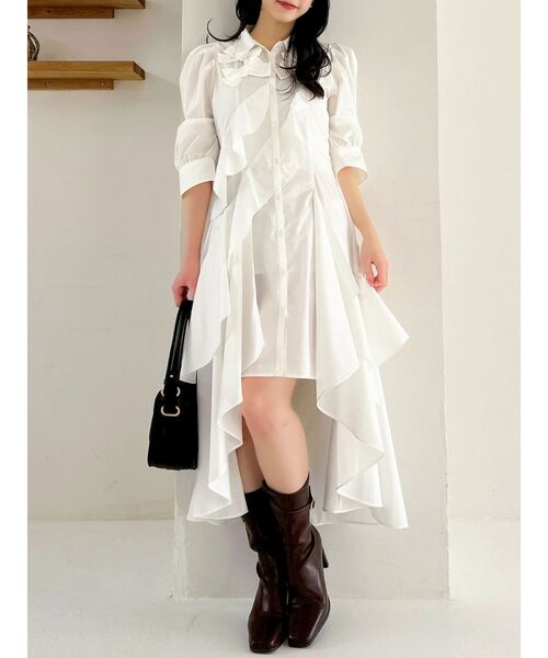 dazzlin（ダズリン）の「リボンディティールイレヘムシャツワンピース