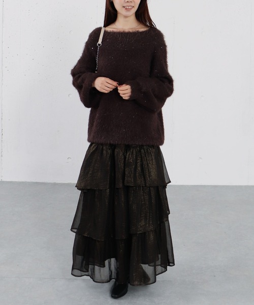 archives(アルシーヴ)の「スパンコールフェザーオフショルミドルニットプルオーバー(ニット/セーター・レディース・グレイッシュベージュ/アイボリー/ブラウン/チャコールグレー・MEDIUM)」の8枚目の写真