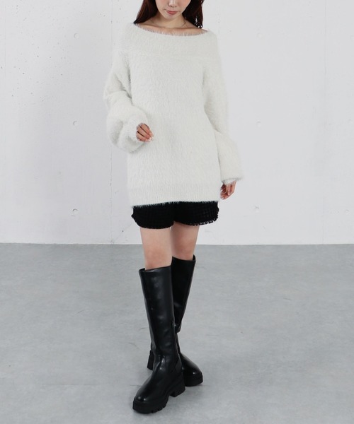 archives(アルシーヴ)の「スパンコールフェザーオフショルミドルニットプルオーバー(ニット/セーター・レディース・グレイッシュベージュ/アイボリー/ブラウン/チャコールグレー・MEDIUM)」の15枚目の写真