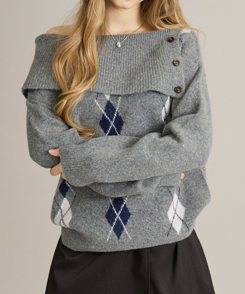 セール】アーガイル変形襟ニット（ニット/セーター）｜apres jour