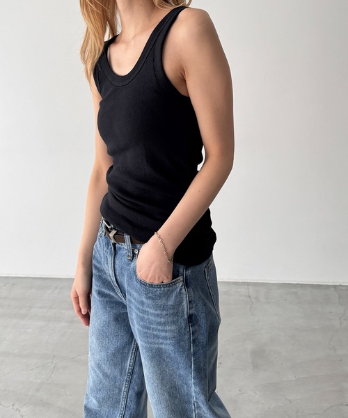 CANAL JEAN（キャナルジーン）の「Miller　パネルリブカップ付きタンクトップ（タンクトップ・レディース・ブラック/マルチ/ヘザーグレー・ONE SIZE）」の7枚目の写真