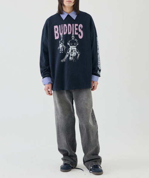 eastserviceshop(イーストサービスショップ)の「Robo Service Long Sleeve - Washed Navy(Tシャツ/カットソー・レディース・ネイビー・SMALL/MEDIUM/LARGE)」の2枚目の写真