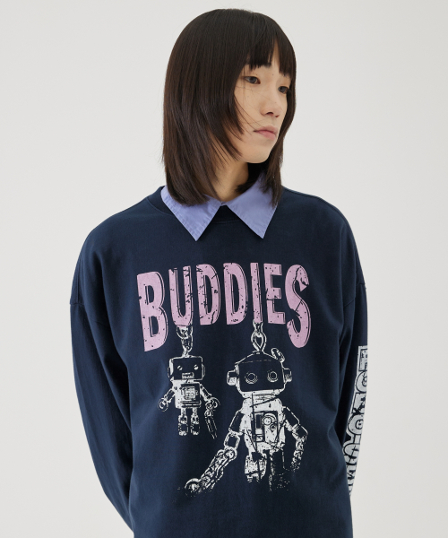 eastserviceshop(イーストサービスショップ)の「Robo Service Long Sleeve - Washed Navy(Tシャツ/カットソー・レディース・ネイビー・SMALL/MEDIUM/LARGE)」の3枚目の写真