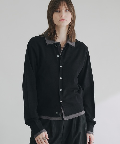 selle glant（セレグランテ）の「LAYERED STYLE HIGHGAGE KNIT SHIRT/レイヤードスタイルハイゲージニットシャツ（ニット/セーター・メンズ・ブラック×グレー/ダークグレー/ブラック×ブルー・SMALL/LARGE/MEDIUM）」の2枚目の写真