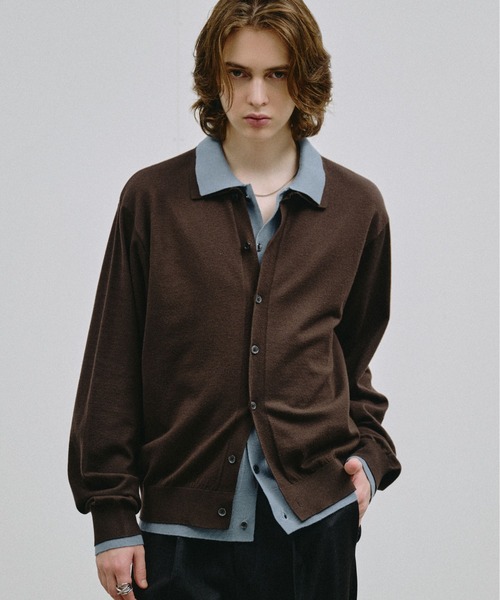 SELLE GLANT(セレグランテ)の「LAYERED STYLE HIGHGAGE KNIT SHIRT/レイヤードスタイルハイゲージニットシャツ(ニット/セーター・メンズ・ブラック×グレー/ダークグレー/ブラック×ブルー/ダークブラウン/ネイビー・SMALL/LARGE/MEDIUM)」の5枚目の写真