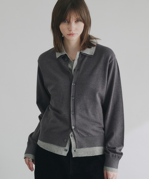 selle glant（セレグランテ）の「LAYERED STYLE HIGHGAGE KNIT SHIRT/レイヤードスタイルハイゲージニットシャツ（ニット/セーター・メンズ・ブラック×グレー/ダークグレー/ブラック×ブルー・SMALL/LARGE/MEDIUM）」の3枚目の写真