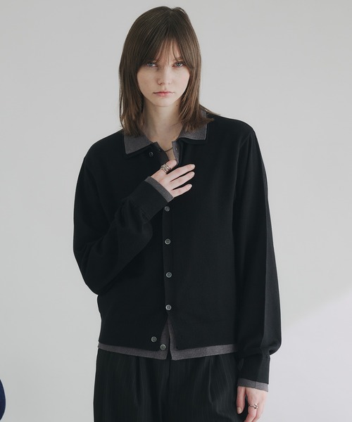 SELLE GLANT(セレグランテ)の「LAYERED STYLE HIGHGAGE KNIT SHIRT/レイヤードスタイルハイゲージニットシャツ(ニット/セーター・メンズ・ブラック×グレー/ダークグレー/ブラック×ブルー/ダークブラウン/ネイビー・SMALL/LARGE/MEDIUM)」の21枚目の写真