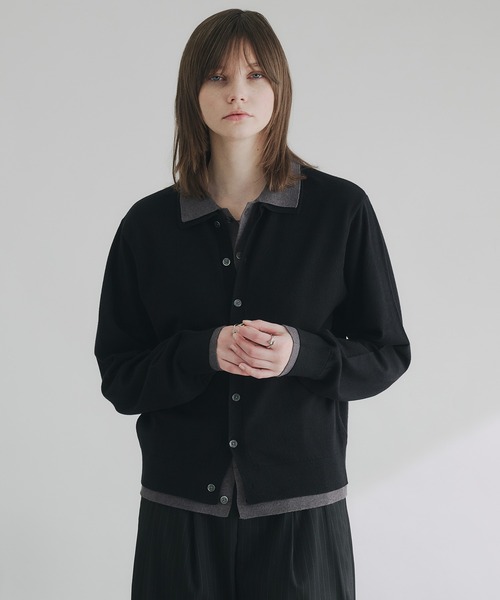 SELLE GLANT(セレグランテ)の「LAYERED STYLE HIGHGAGE KNIT SHIRT/レイヤードスタイルハイゲージニットシャツ(ニット/セーター・メンズ・ブラック×グレー/ダークグレー/ブラック×ブルー/ダークブラウン/ネイビー・SMALL/LARGE/MEDIUM)」の22枚目の写真