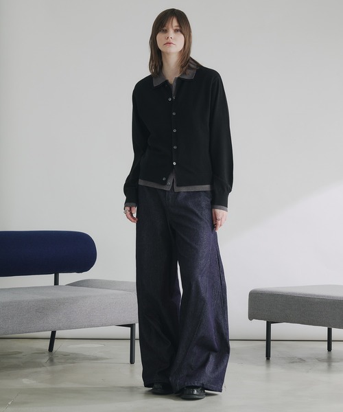 selle glant（セレグランテ）の「LAYERED STYLE HIGHGAGE KNIT SHIRT/レイヤードスタイルハイゲージニットシャツ（ニット/セーター・メンズ・ブラック×グレー/ダークグレー/ブラック×ブルー・SMALL/LARGE/MEDIUM）」の18枚目の写真