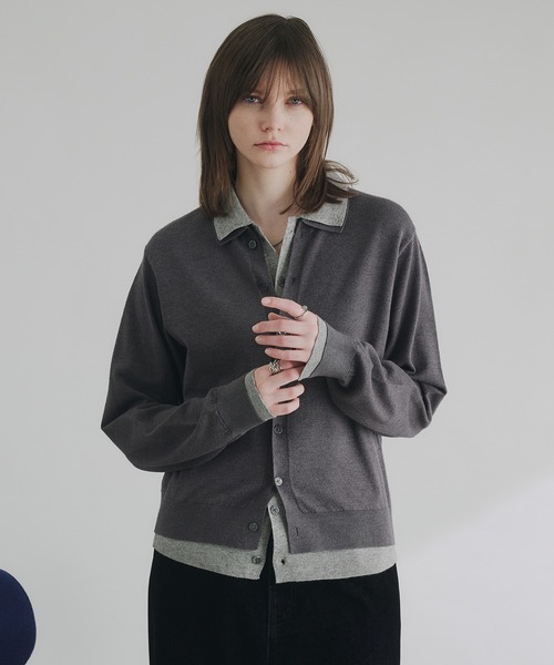 selle glant（セレグランテ）の「LAYERED STYLE HIGHGAGE KNIT SHIRT/レイヤードスタイルハイゲージニットシャツ（ニット/セーター・メンズ・ブラック×グレー/ダークグレー/ブラック×ブルー・SMALL/LARGE/MEDIUM）」の16枚目の写真