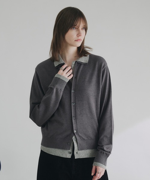 selle glant（セレグランテ）の「LAYERED STYLE HIGHGAGE KNIT SHIRT/レイヤードスタイルハイゲージニットシャツ（ニット/セーター・メンズ・ブラック×グレー/ダークグレー/ブラック×ブルー・SMALL/LARGE/MEDIUM）」の10枚目の写真