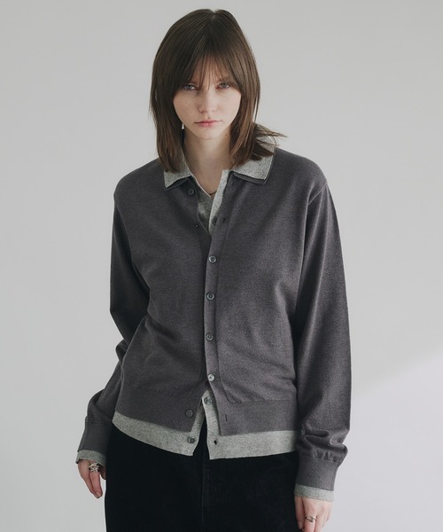 selle glant（セレグランテ）の「LAYERED STYLE HIGHGAGE KNIT SHIRT/レイヤードスタイルハイゲージニットシャツ（ニット/セーター・メンズ・ブラック×グレー/ダークグレー/ブラック×ブルー・SMALL/LARGE/MEDIUM）」の5枚目の写真