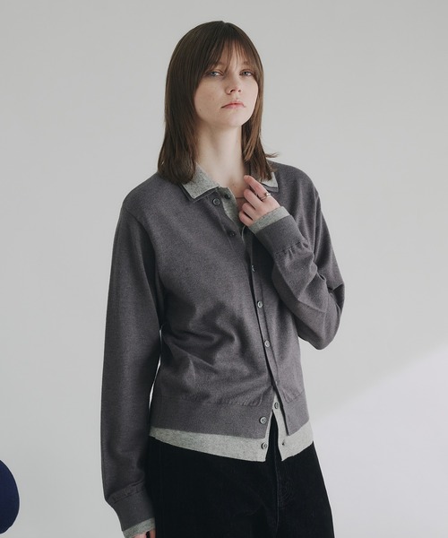 selle glant（セレグランテ）の「LAYERED STYLE HIGHGAGE KNIT SHIRT/レイヤードスタイルハイゲージニットシャツ（ニット/セーター・メンズ・ブラック×グレー/ダークグレー/ブラック×ブルー・SMALL/LARGE/MEDIUM）」の6枚目の写真