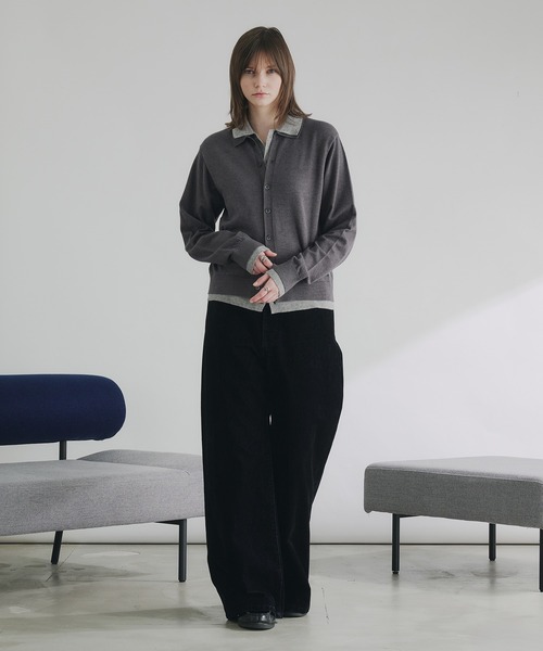 selle glant（セレグランテ）の「LAYERED STYLE HIGHGAGE KNIT SHIRT/レイヤードスタイルハイゲージニットシャツ（ニット/セーター・メンズ・ブラック×グレー/ダークグレー/ブラック×ブルー・SMALL/LARGE/MEDIUM）」の9枚目の写真