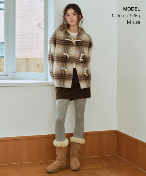 MUSINSA STANDARD WOMAN（ムシンサスタンダードウーマン）の「ウィメンズアルパカブレンドチェックショートダッフルコート[マスタード]（チェスターコート・レディース・その他・X-SMALL/SMALL/MEDIUM/LARGE）」の2枚目の写真