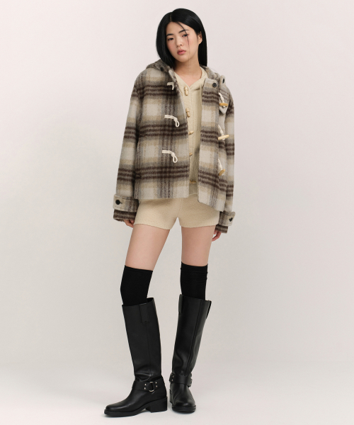 MUSINSA STANDARD WOMAN（ムシンサスタンダードウーマン）の「ウィメンズアルパカブレンドチェックショートダッフルコート[マスタード]（チェスターコート・レディース・その他・X-SMALL/SMALL/MEDIUM/LARGE）」の3枚目の写真