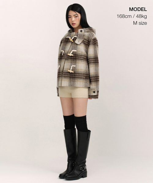 MUSINSA STANDARD WOMAN（ムシンサスタンダードウーマン）の「ウィメンズアルパカブレンドチェックショートダッフルコート[マスタード]（チェスターコート・レディース・その他・X-SMALL/SMALL/MEDIUM/LARGE）」の4枚目の写真