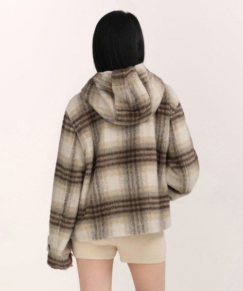 MUSINSA STANDARD WOMAN（ムシンサスタンダードウーマン）の「ウィメンズアルパカブレンドチェックショートダッフルコート[マスタード]（チェスターコート・レディース・その他・X-SMALL/SMALL/MEDIUM/LARGE）」の6枚目の写真
