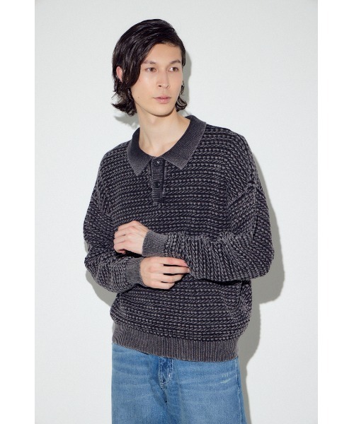 AZUL by moussy(アズールバイマウジー)の「ヴィンテージウォッシュニットポロ(ニット/セーター・メンズ・ブルー/ブラック/グレイッシュベージュ・MEDIUM/LARGE)」の16枚目の写真