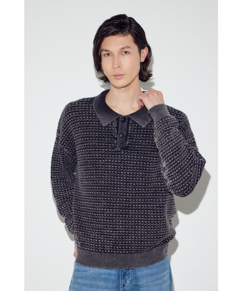 AZUL by moussy(アズールバイマウジー)の「ヴィンテージウォッシュニットポロ(ニット/セーター・メンズ・ブルー/ブラック/グレイッシュベージュ・MEDIUM/LARGE)」の17枚目の写真