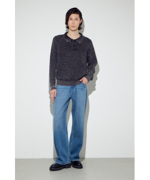 AZUL by moussy(アズールバイマウジー)の「ヴィンテージウォッシュニットポロ(ニット/セーター・メンズ・ブルー/ブラック/グレイッシュベージュ・MEDIUM/LARGE)」の18枚目の写真