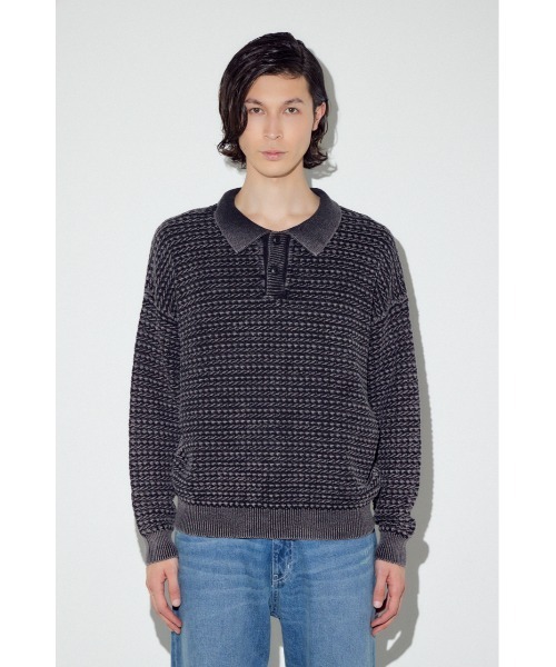 AZUL by moussy(アズールバイマウジー)の「ヴィンテージウォッシュニットポロ(ニット/セーター・メンズ・ブルー/ブラック/グレイッシュベージュ・MEDIUM/LARGE)」の19枚目の写真