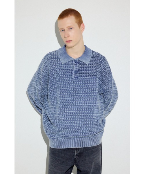 AZUL by moussy(アズールバイマウジー)の「ヴィンテージウォッシュニットポロ(ニット/セーター・メンズ・ブルー/ブラック/グレイッシュベージュ・MEDIUM/LARGE)」の6枚目の写真