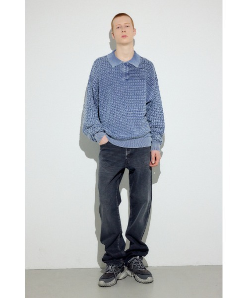 AZUL by moussy(アズールバイマウジー)の「ヴィンテージウォッシュニットポロ(ニット/セーター・メンズ・ブルー/ブラック/グレイッシュベージュ・MEDIUM/LARGE)」の7枚目の写真