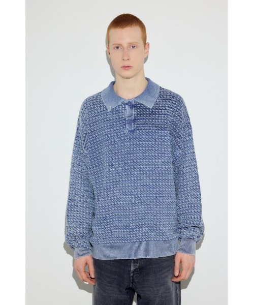 AZUL by moussy(アズールバイマウジー)の「ヴィンテージウォッシュニットポロ(ニット/セーター・メンズ・ブルー/ブラック/グレイッシュベージュ・MEDIUM/LARGE)」の8枚目の写真
