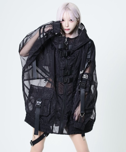 美品　レフレム　BIG切替シースルーハイネックパーカー REFLEM/レフレム』BIG切替シースルーハイネックパーカー - メルカリ