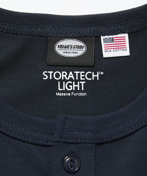 FREAK'S STORE(フリークスストア)の「限定展開 STORATECH/ストラテック ライトウェイト ヘンリーネックTシャツ/抗菌/防臭/制菌/UVカット/接触冷感/吸水速乾(Tシャツ/カットソー・メンズ・スミクロ/ネイビー/ブラック/ホワイト/グレイッシュベージュ・SMALL/X-LARGE/LARGE/MEDIUM)」の9枚目の写真