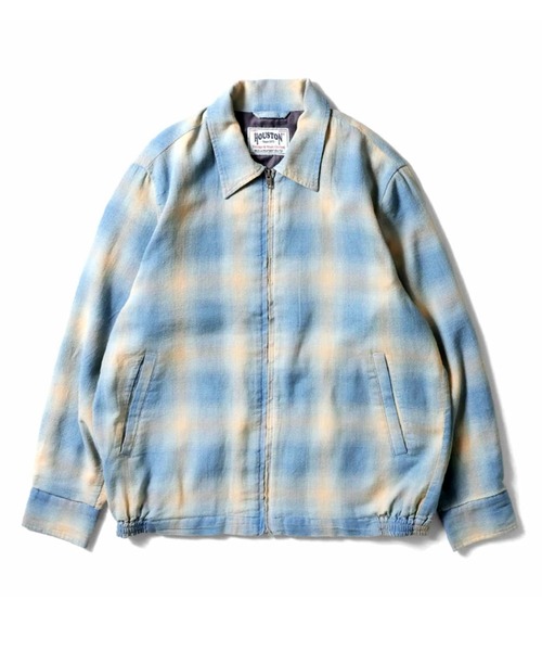 HOUSTON(ヒューストン)の「HOUSTON ヒューストン INDIGO OMBRE HBT JACKET インディゴ オンブレーチェック ヘリンボーン ツイルジャケット(ブルゾン・メンズ・ネイビー/ブルー・XL/L/M)」の1枚目の写真