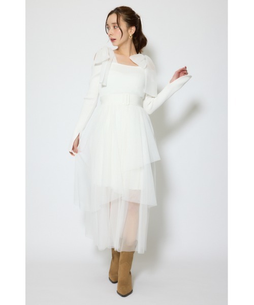 rienda(リエンダ)の「ショルダーリボンチュールニットワンピース 春服(ワンピース・レディース・ホワイト/ピンク/マルチ・FREE)」の20枚目の写真