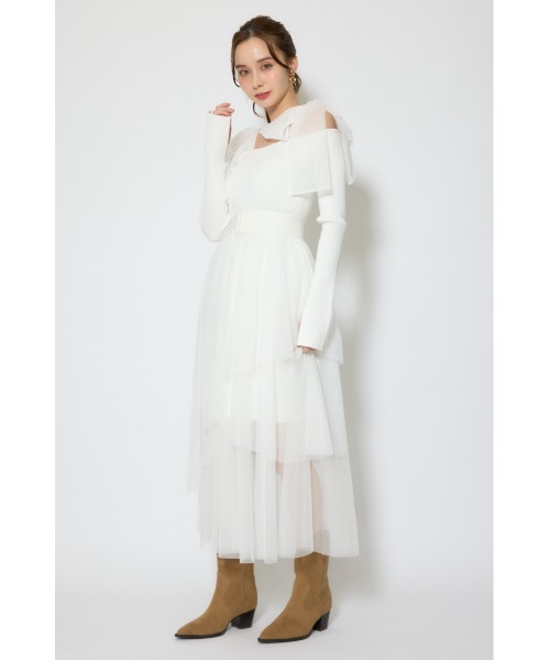 rienda(リエンダ)の「ショルダーリボンチュールニットワンピース 春服(ワンピース・レディース・ホワイト/ピンク/マルチ・FREE)」の21枚目の写真