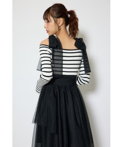 rienda(リエンダ)の「ショルダーリボンチュールニットワンピース 春服(ワンピース・レディース・ホワイト/ピンク/マルチ・FREE)」の17枚目の写真