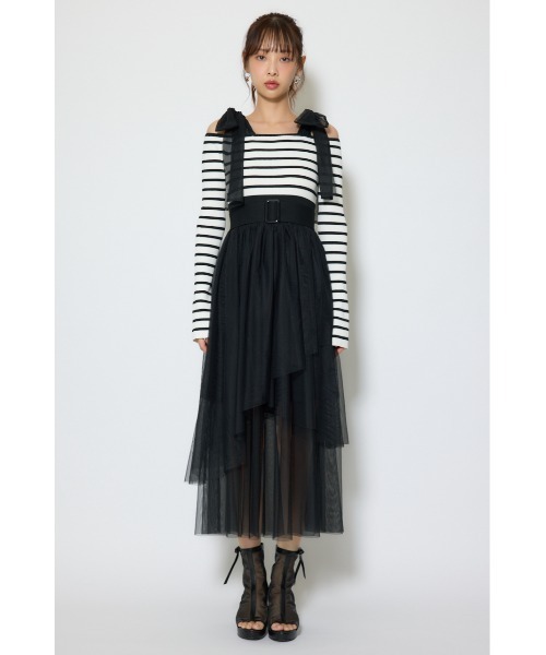 rienda(リエンダ)の「ショルダーリボンチュールニットワンピース 春服(ワンピース・レディース・ホワイト/ピンク/マルチ・FREE)」の18枚目の写真