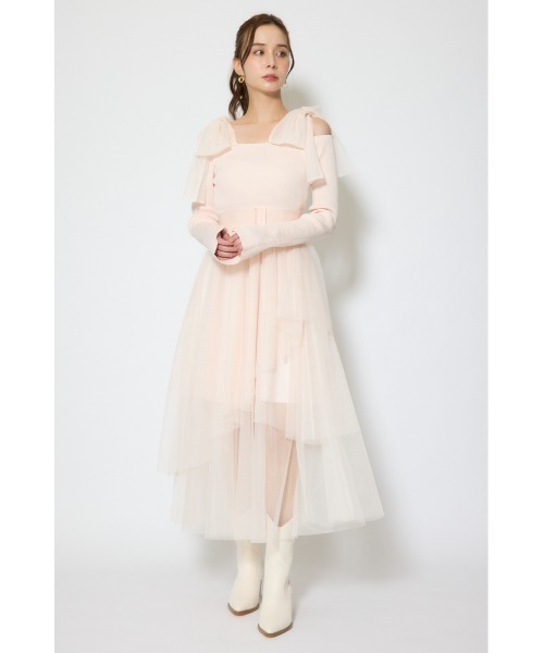 rienda(リエンダ)の「ショルダーリボンチュールニットワンピース 春服(ワンピース・レディース・ホワイト/ピンク/マルチ・FREE)」の19枚目の写真
