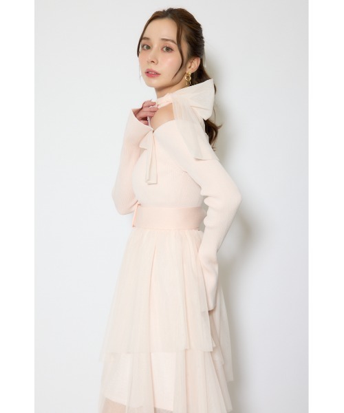 rienda(リエンダ)の「ショルダーリボンチュールニットワンピース 春服(ワンピース・レディース・ホワイト/ピンク/マルチ・FREE)」の6枚目の写真